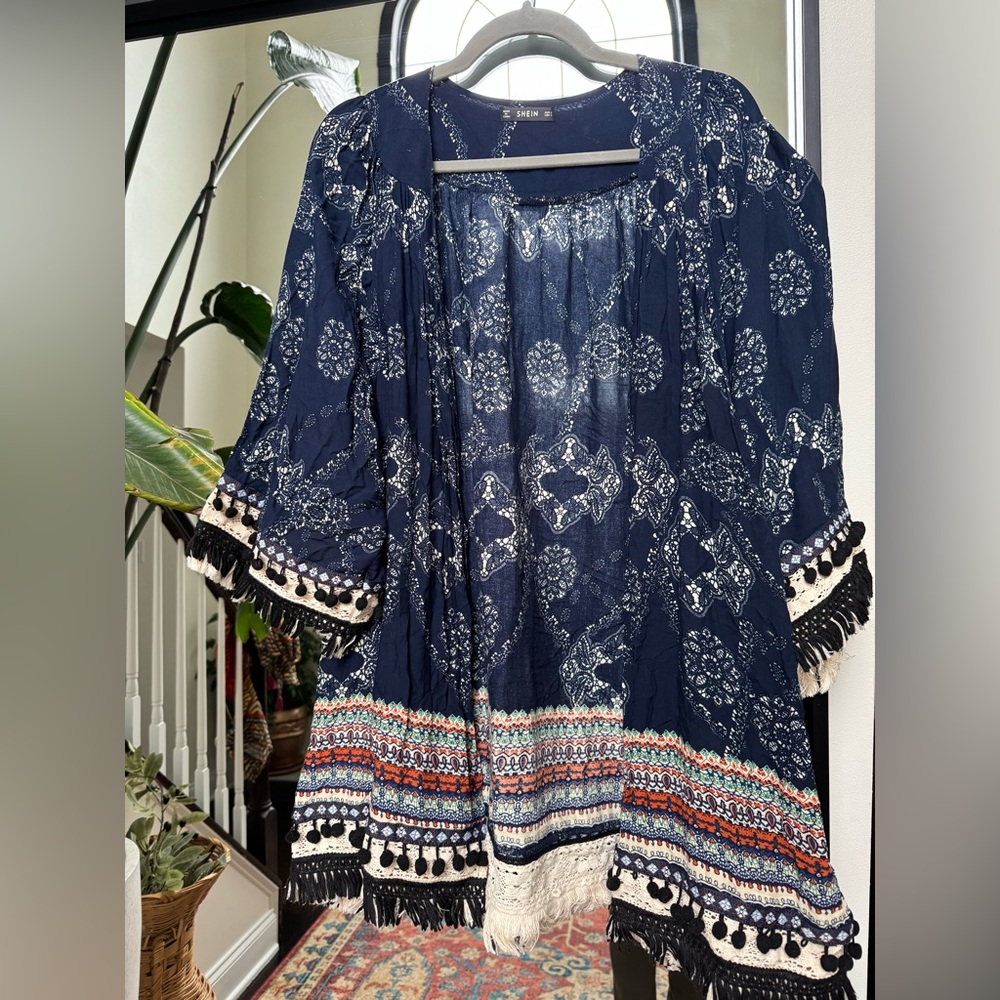 Womens Kimono Size Large Melody Fringe Sleeve Jacket Pre Owned